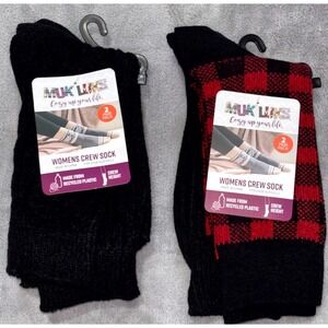 Muk Luks Cozy Up Your Life Crew Height Socks Womens OS (6-11) Black Plaid 4 Pack